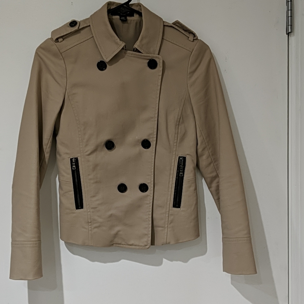 Ann Taylor short peplum trench with leather detail